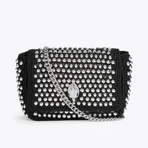 Kurt Geiger London Medium Crochet Kensington NWT Black Silver Studs Chain Strap